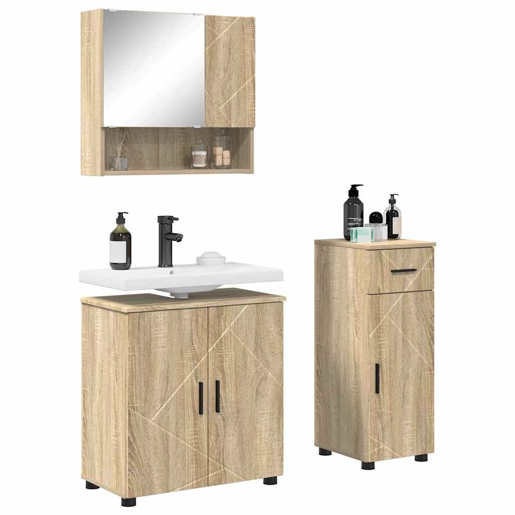 Badezimmermöbel-Set 3 pcs Sonoma-Eiche Holzwerkstoff & Metall