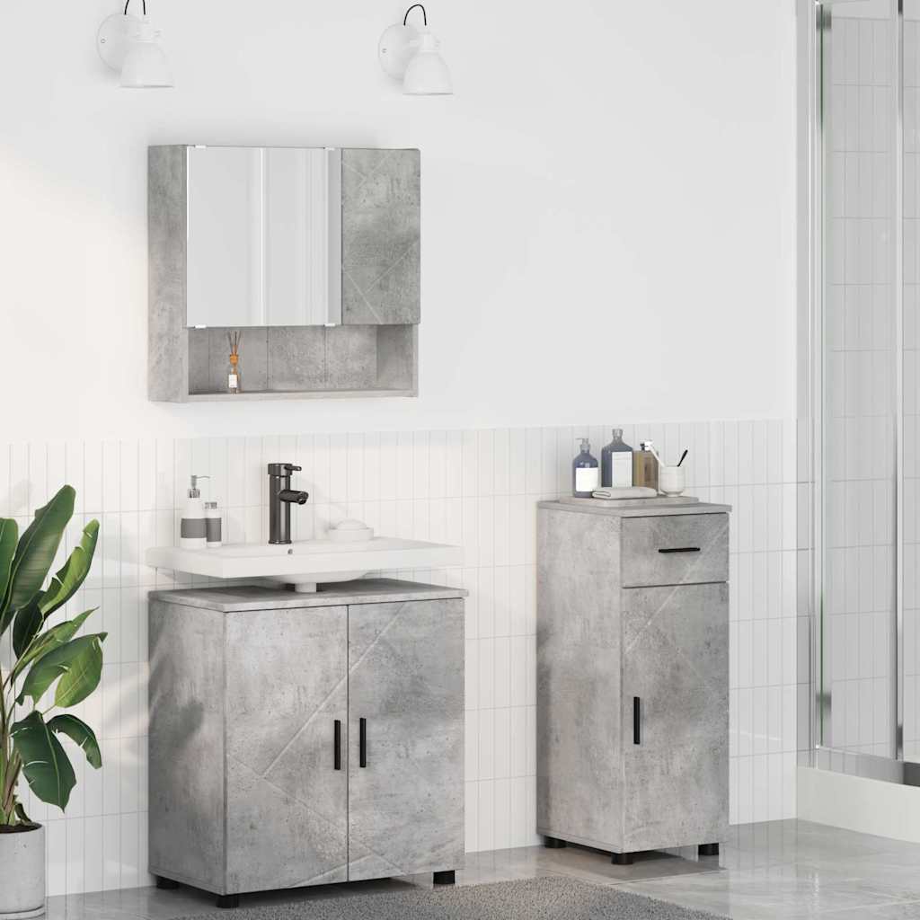 Badezimmermöbel-Set 3 pcs Beton Grau Holzwerkstoff & Metall
