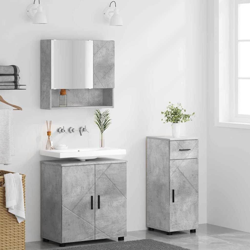 Badezimmermöbel-Set 3 pcs Beton Grau Holzwerkstoff & Metall