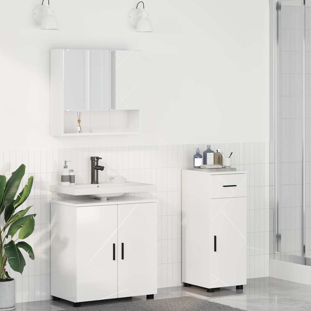 Badezimmermöbel-Set 3 pcs Hochglanz Weiß Holzwerkstoff & Metall