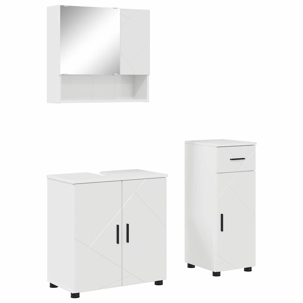 Badezimmermöbel-Set 3 pcs Hochglanz Weiß Holzwerkstoff & Metall