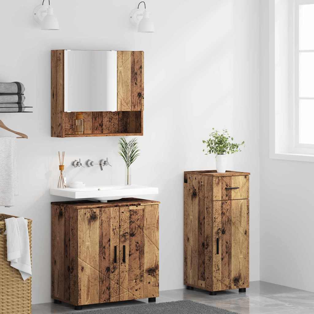 Badezimmermöbel-Set 3 pcs Altholz Holzwerkstoff & Metall
