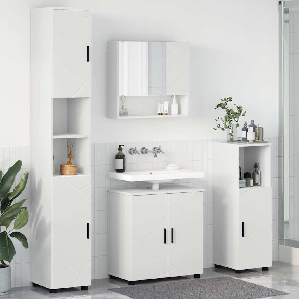 Badezimmermöbel-Set mit Tür 4 pcs Weiß Holzwerkstoff & Metall