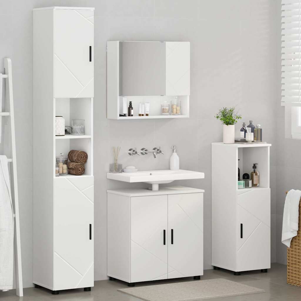 Badezimmermöbel-Set mit Tür 4 pcs Weiß Holzwerkstoff & Metall