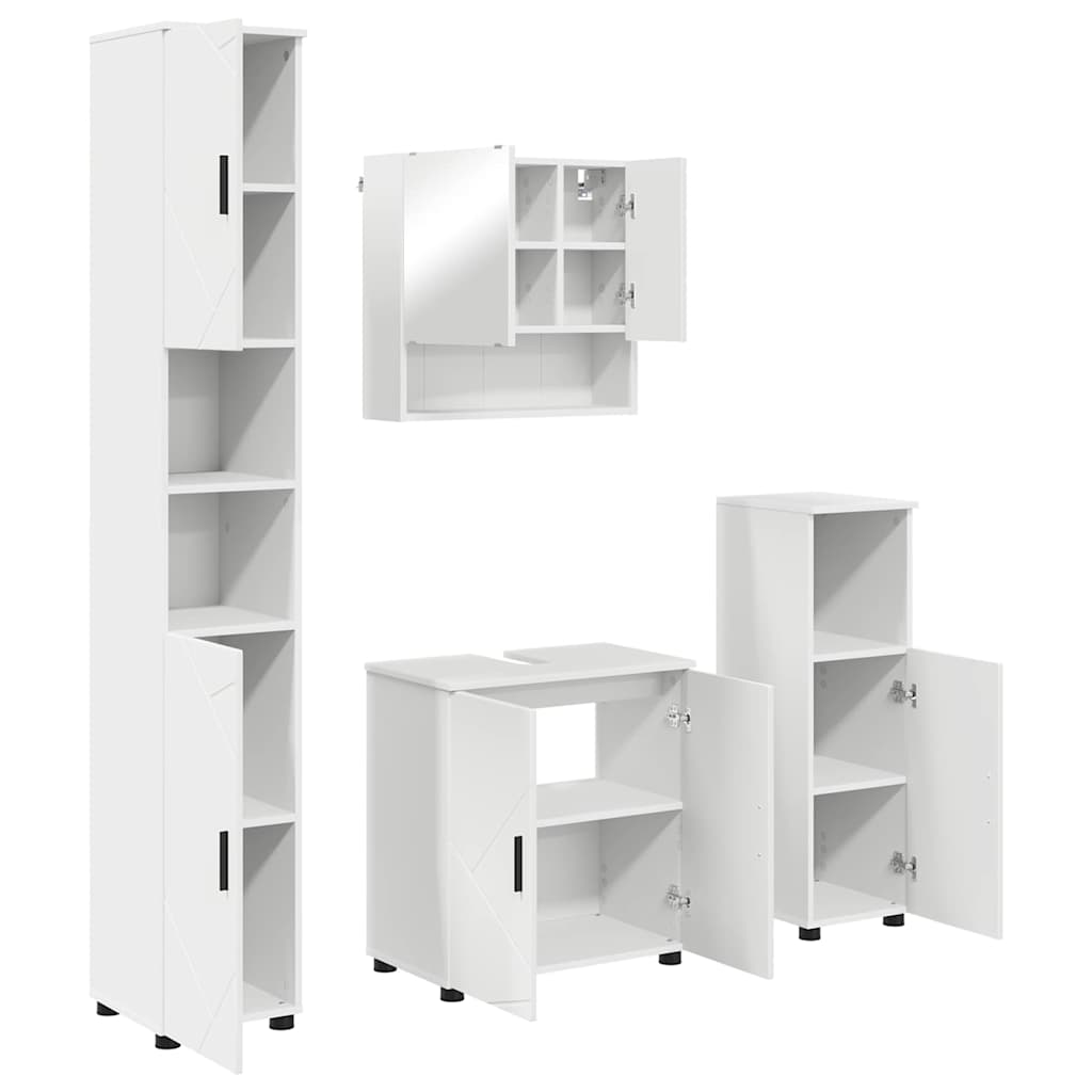 Badezimmermöbel-Set mit Tür 4 pcs Weiß Holzwerkstoff & Metall