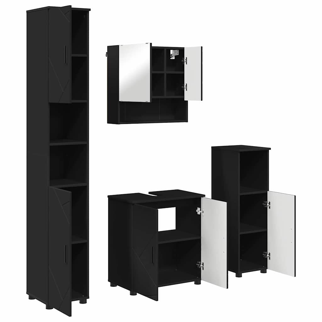 Badezimmermöbel-Set 4 pcs Schwarz Holzwerkstoff & Metall