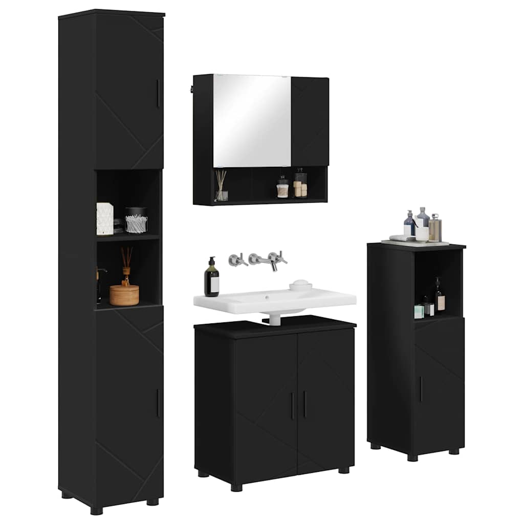 Badezimmermöbel-Set 4 pcs Schwarz Holzwerkstoff & Metall