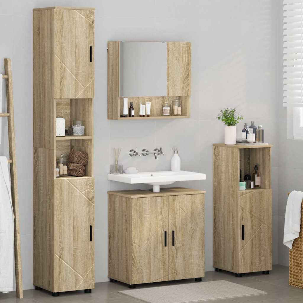 Badezimmermöbel-Set 4 pcs Sonoma-Eiche Holzwerkstoff & Metall