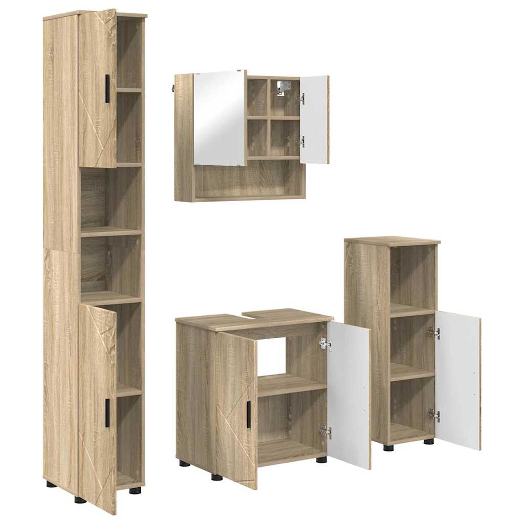 Badezimmermöbel-Set 4 pcs Sonoma-Eiche Holzwerkstoff & Metall