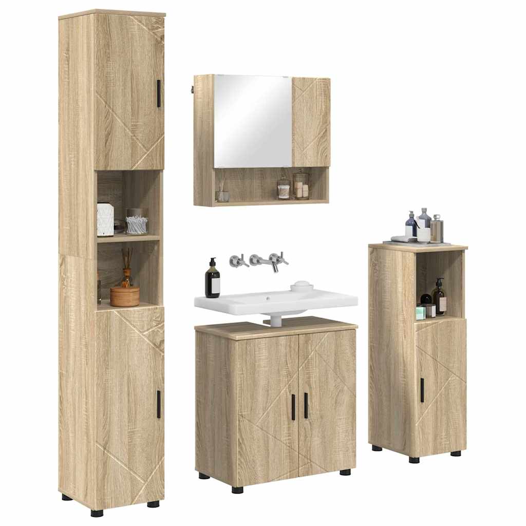 Badezimmermöbel-Set 4 pcs Sonoma-Eiche Holzwerkstoff & Metall