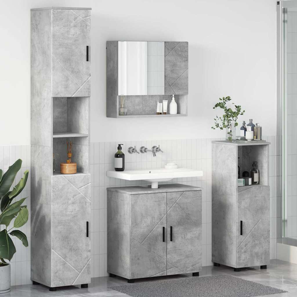 Badezimmermöbel-Set 4 pcs Beton Grau Holzwerkstoff & Metall