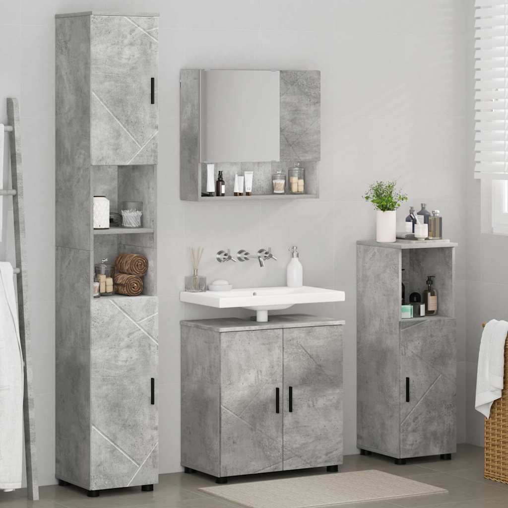Badezimmermöbel-Set 4 pcs Beton Grau Holzwerkstoff & Metall
