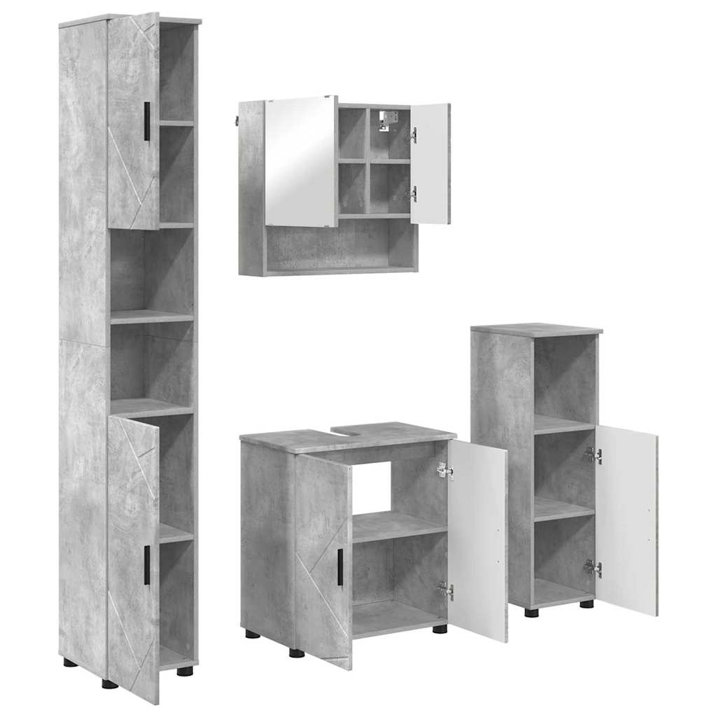 Badezimmermöbel-Set 4 pcs Beton Grau Holzwerkstoff & Metall