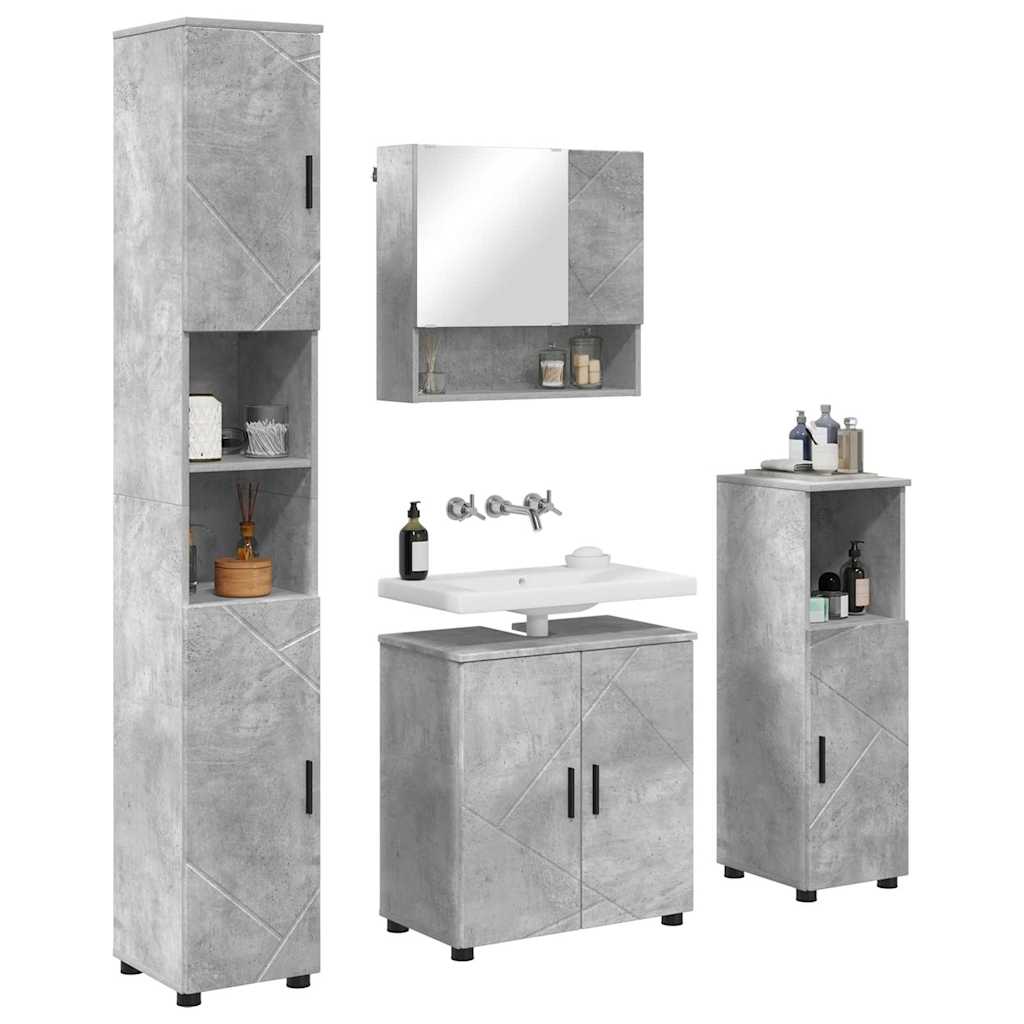 Badezimmermöbel-Set 4 pcs Beton Grau Holzwerkstoff & Metall