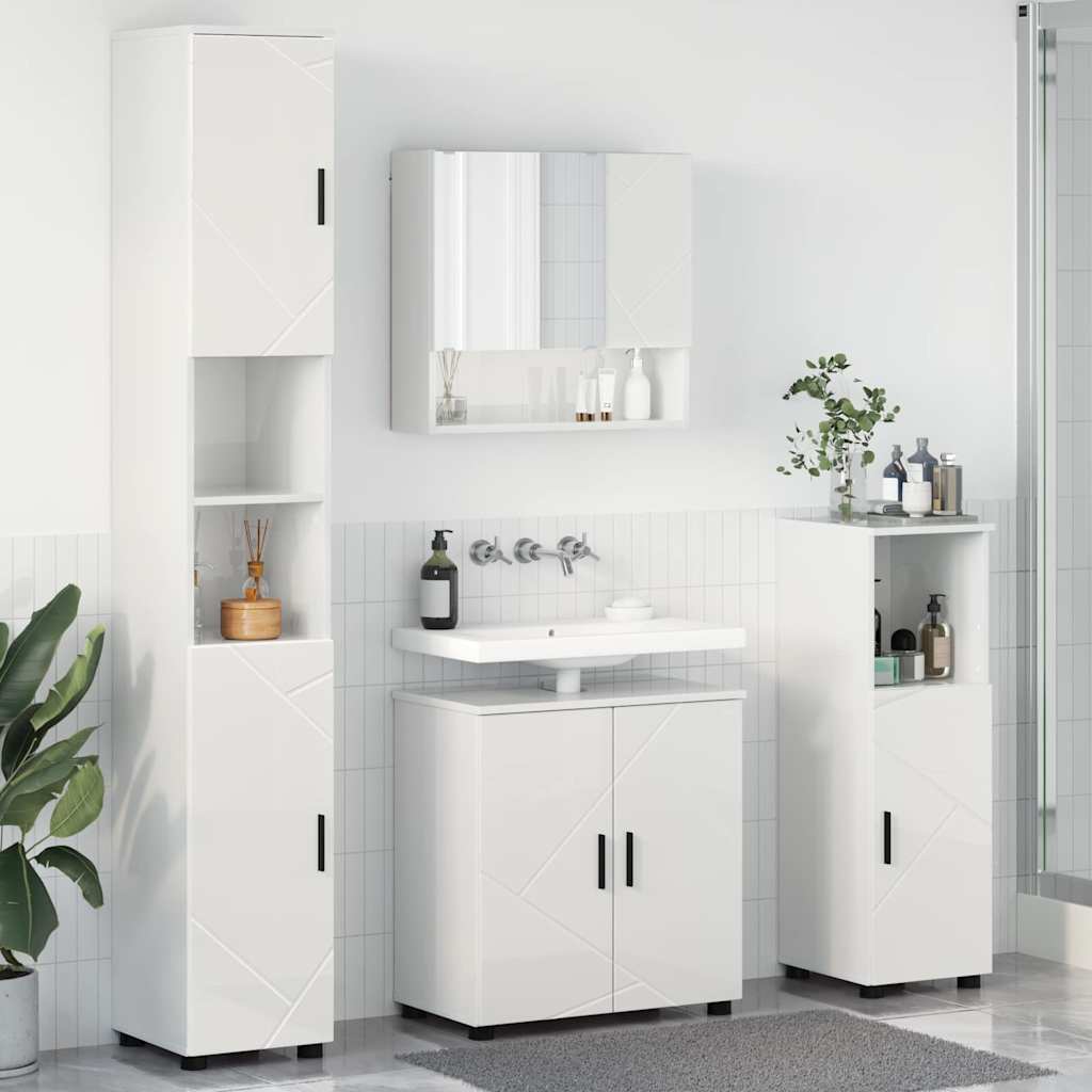 Badezimmermöbel-Set 4 pcs Hochglanz Weiß Holzwerkstoff & Metall