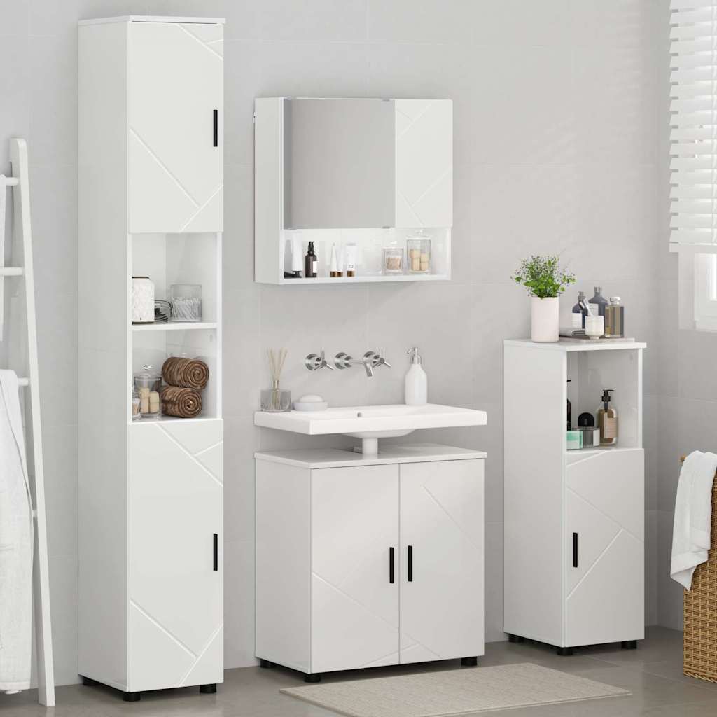 Badezimmermöbel-Set 4 pcs Hochglanz Weiß Holzwerkstoff & Metall