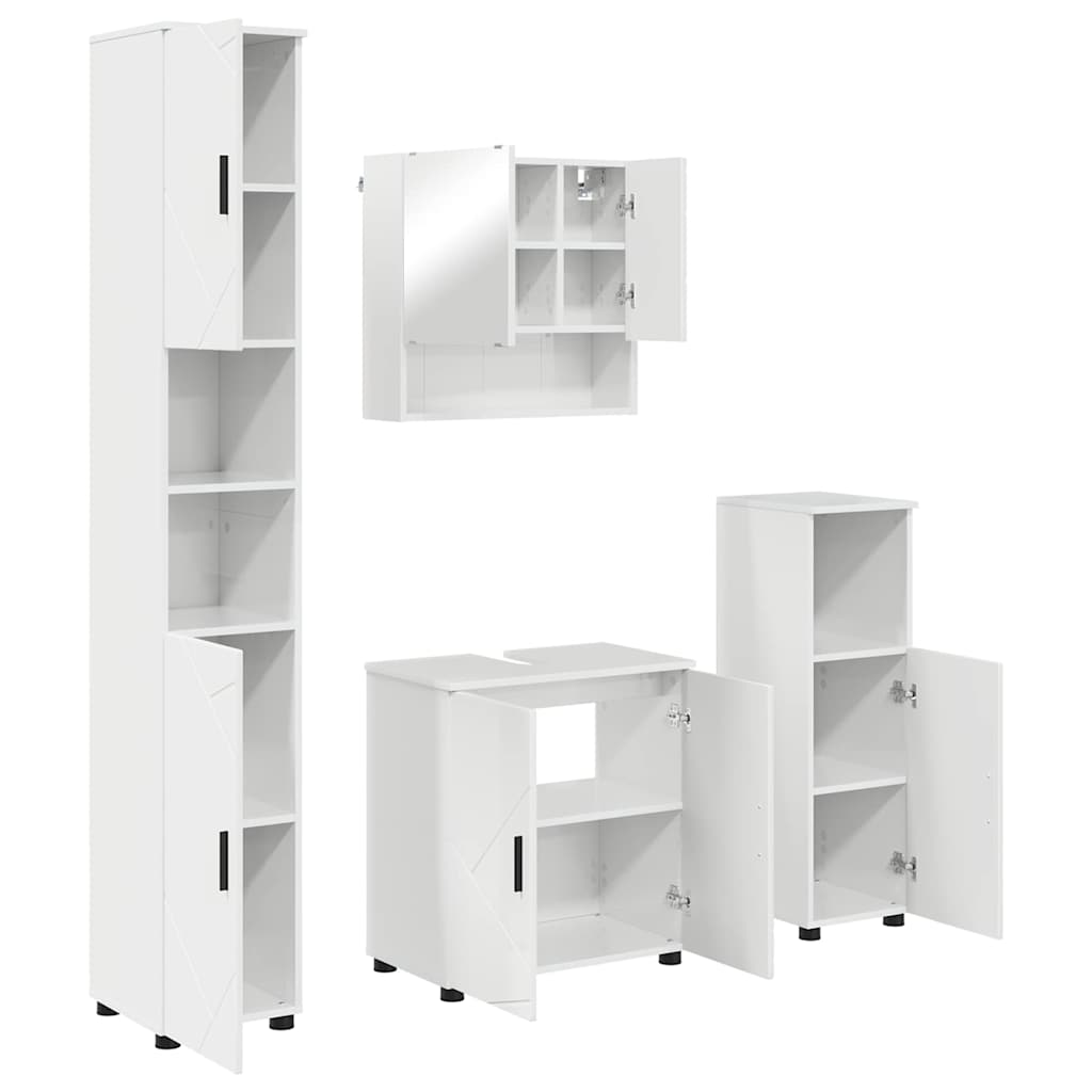 Badezimmermöbel-Set 4 pcs Hochglanz Weiß Holzwerkstoff & Metall