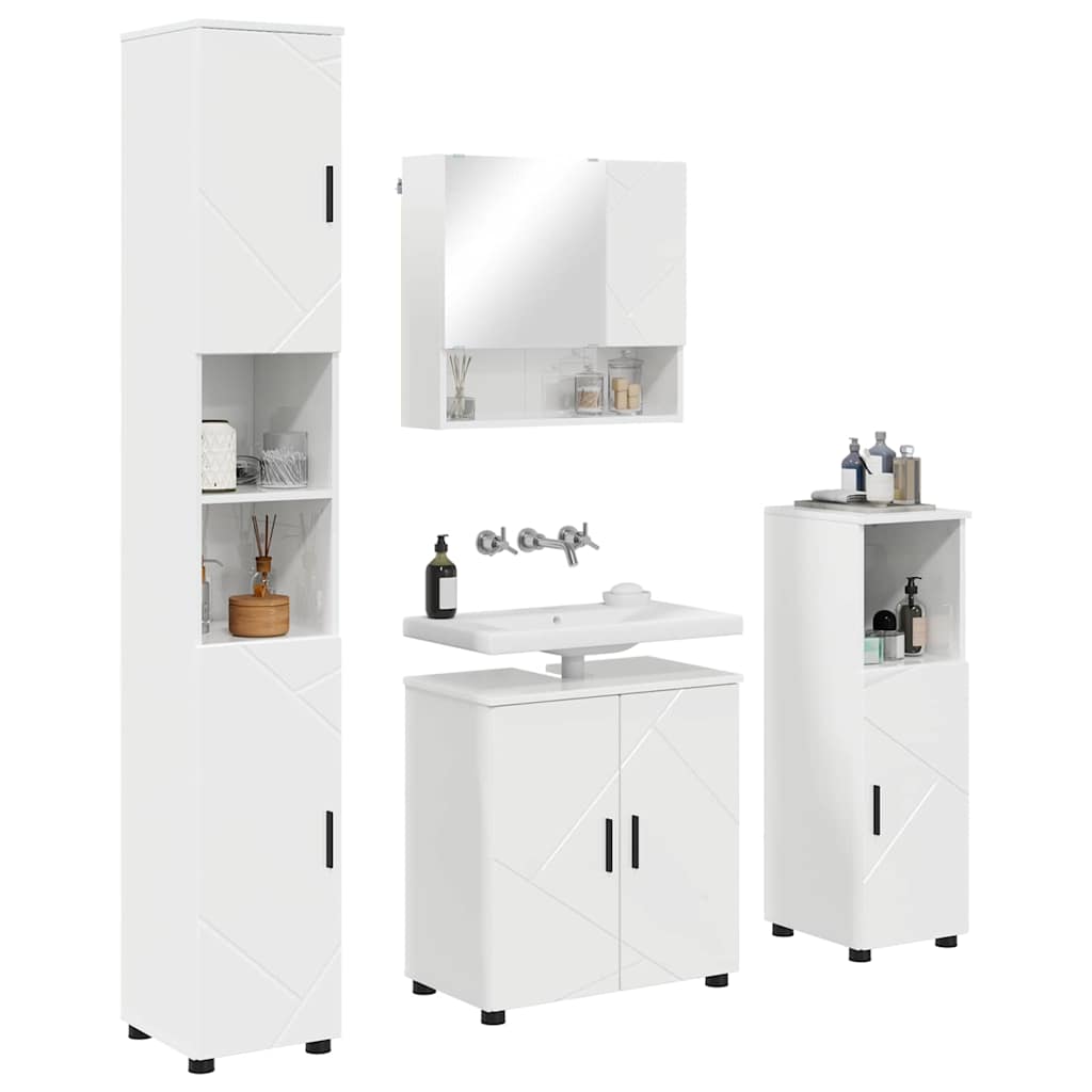 Badezimmermöbel-Set 4 pcs Hochglanz Weiß Holzwerkstoff & Metall
