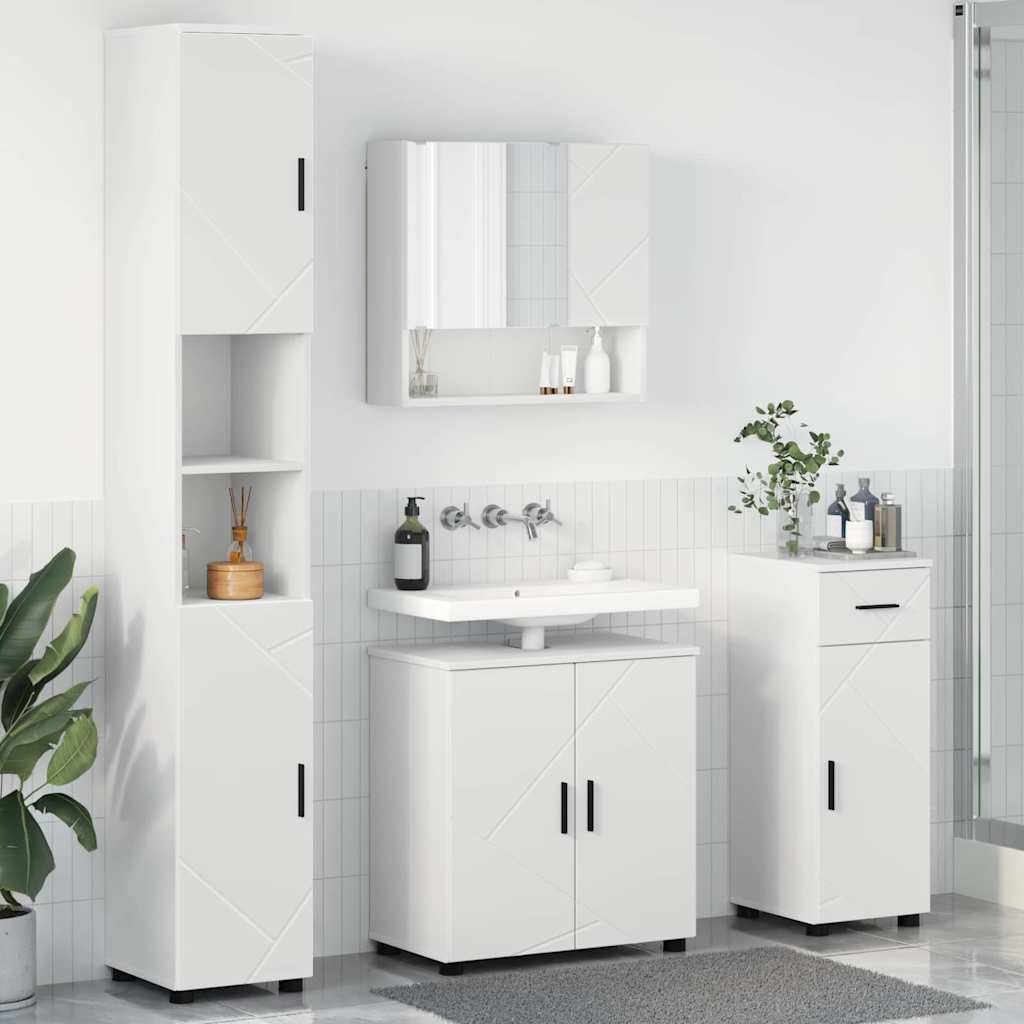 Badezimmermöbel-Set mit Tür 4 pcs Weiß Holzwerkstoff & Metall