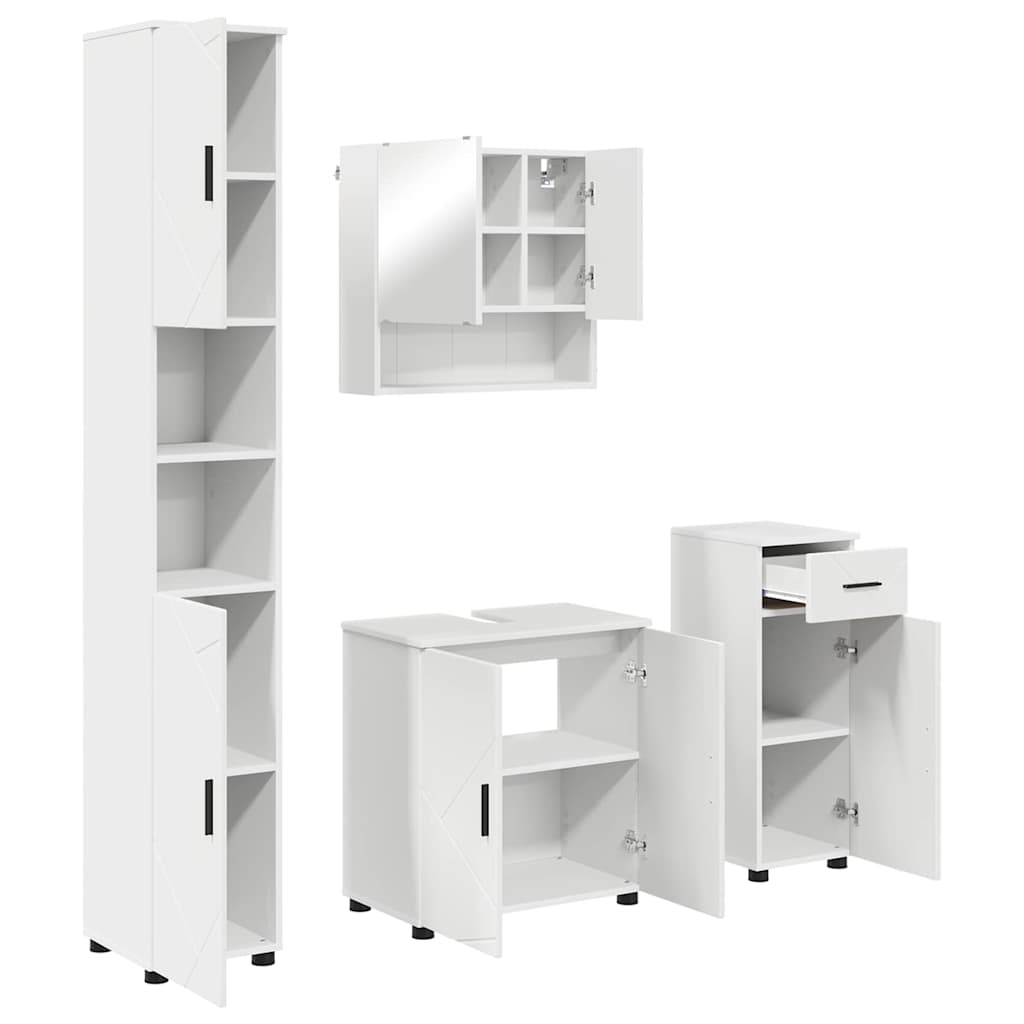 Badezimmermöbel-Set mit Tür 4 pcs Weiß Holzwerkstoff & Metall