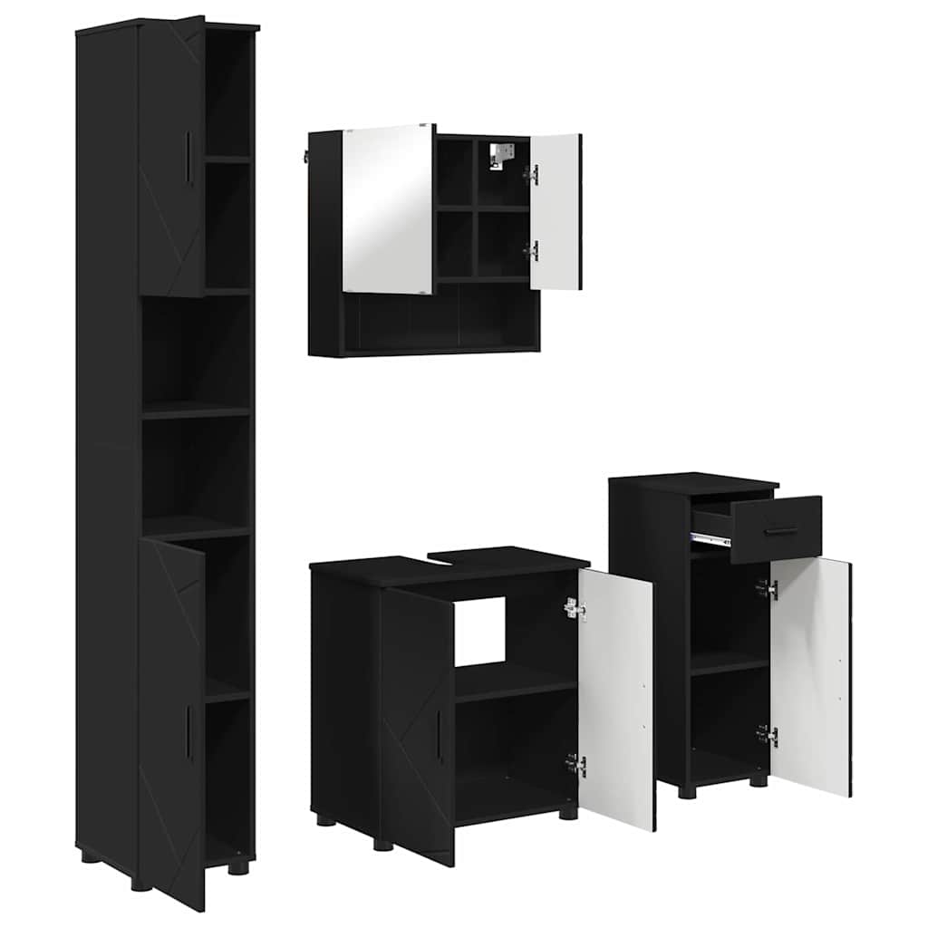 Badezimmermöbel-Set 4 pcs Schwarz Holzwerkstoff & Metall