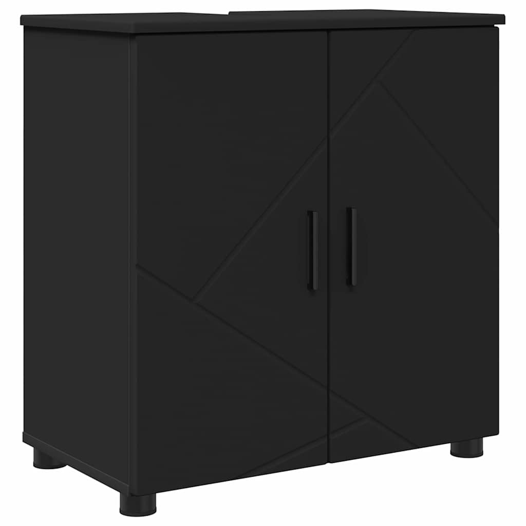Badezimmermöbel-Set 4 pcs Schwarz Holzwerkstoff & Metall