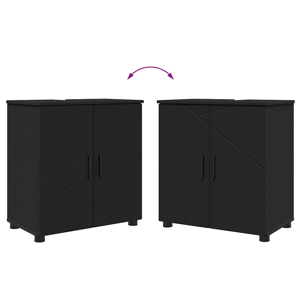 Badezimmermöbel-Set 4 pcs Schwarz Holzwerkstoff & Metall