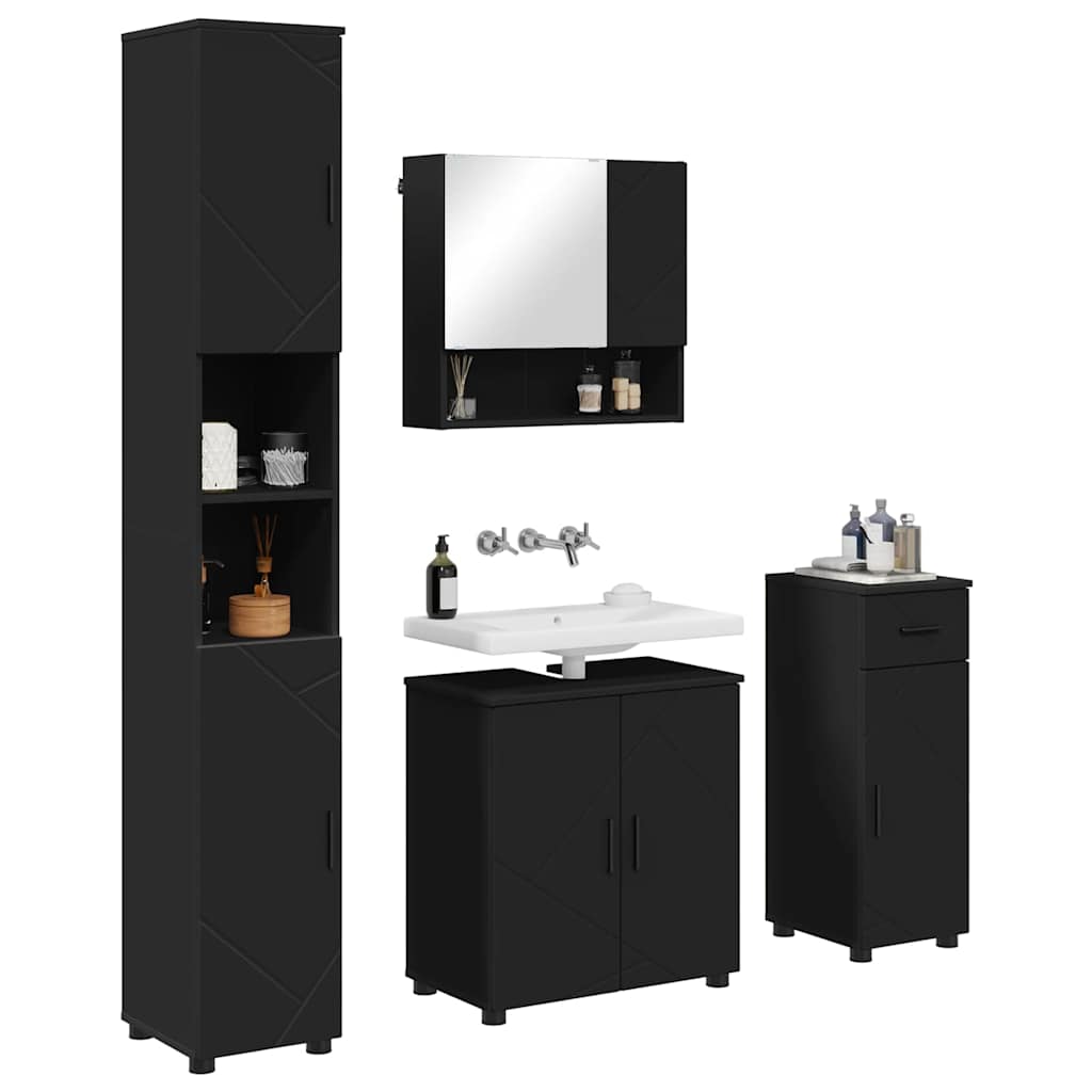 Badezimmermöbel-Set 4 pcs Schwarz Holzwerkstoff & Metall