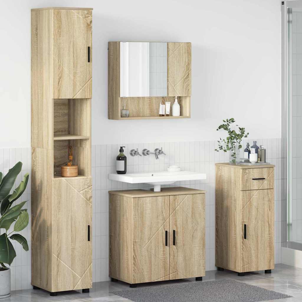 Badezimmermöbel-Set 4 pcs Sonoma-Eiche Holzwerkstoff & Metall