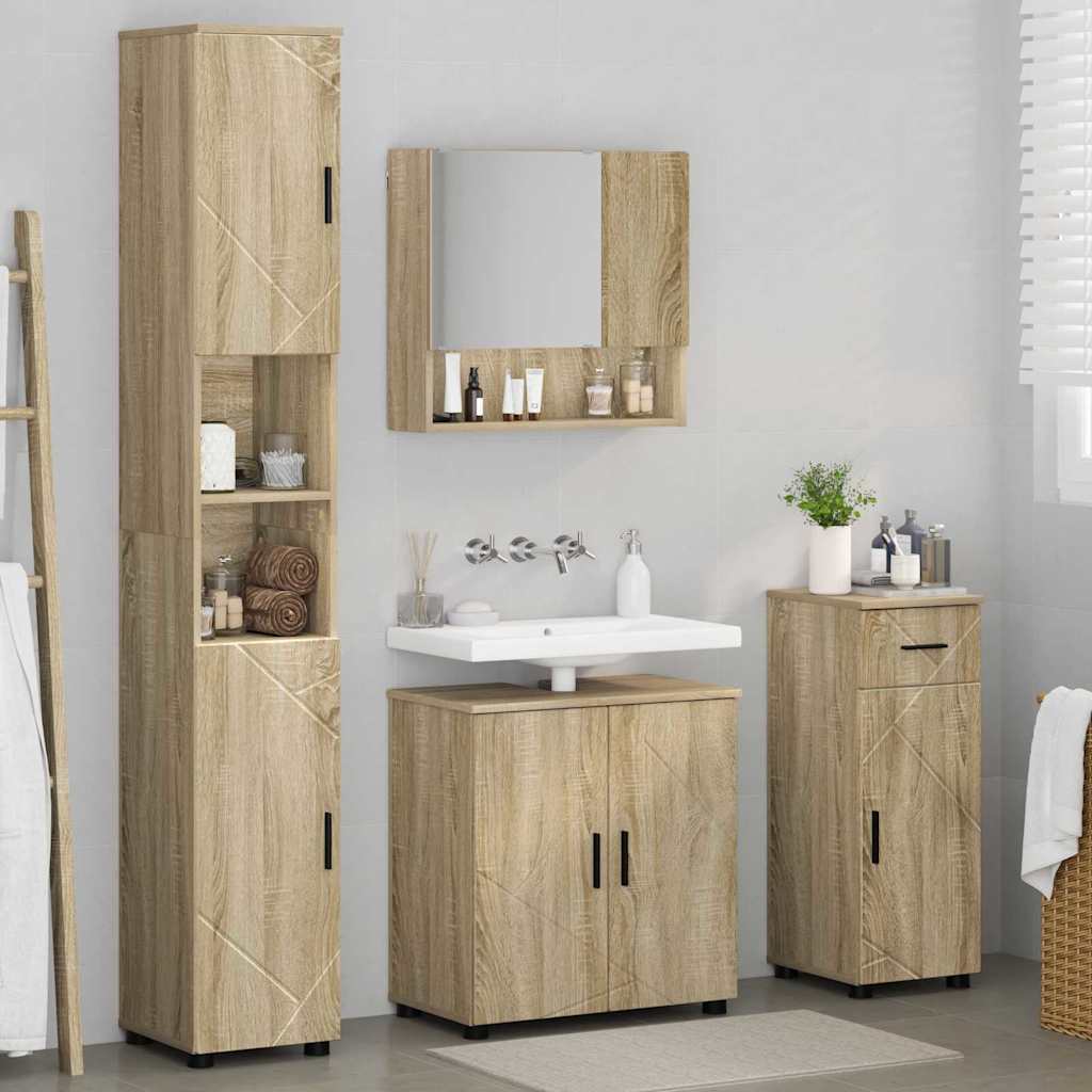 Badezimmermöbel-Set 4 pcs Sonoma-Eiche Holzwerkstoff & Metall