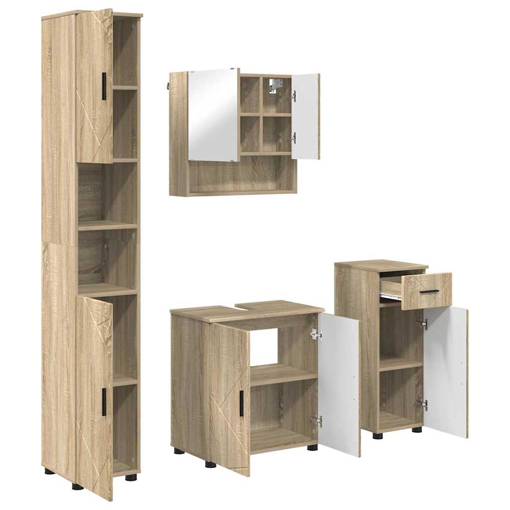 Badezimmermöbel-Set 4 pcs Sonoma-Eiche Holzwerkstoff & Metall