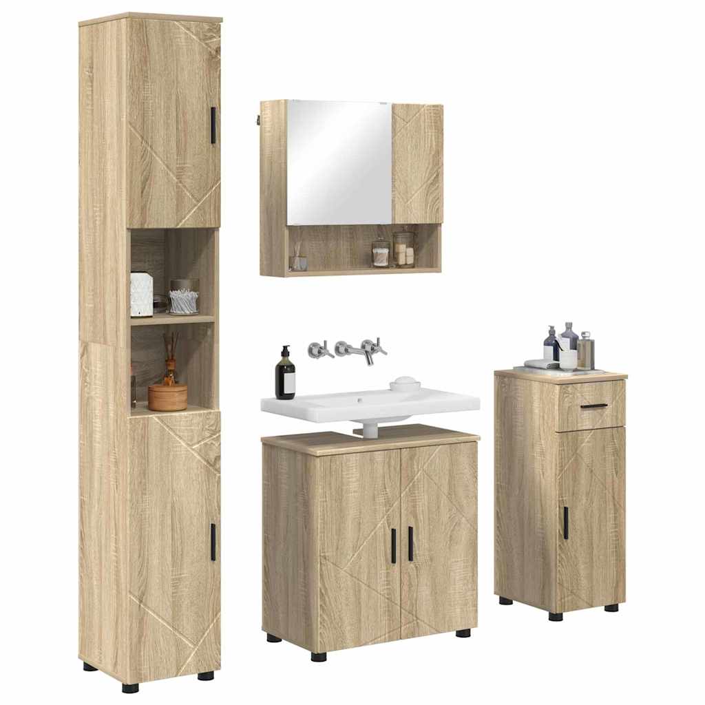 Badezimmermöbel-Set 4 pcs Sonoma-Eiche Holzwerkstoff & Metall