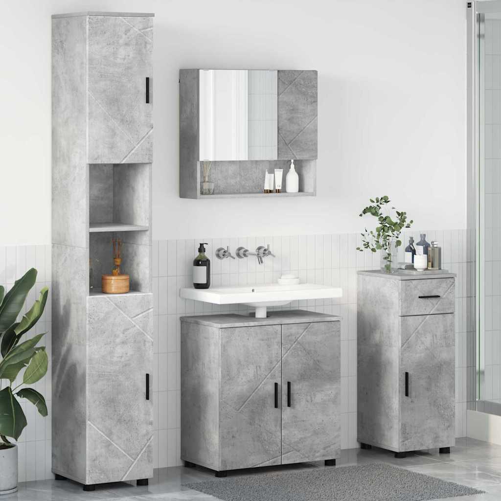 Badezimmermöbel-Set 4 pcs Beton Grau Holzwerkstoff & Metall