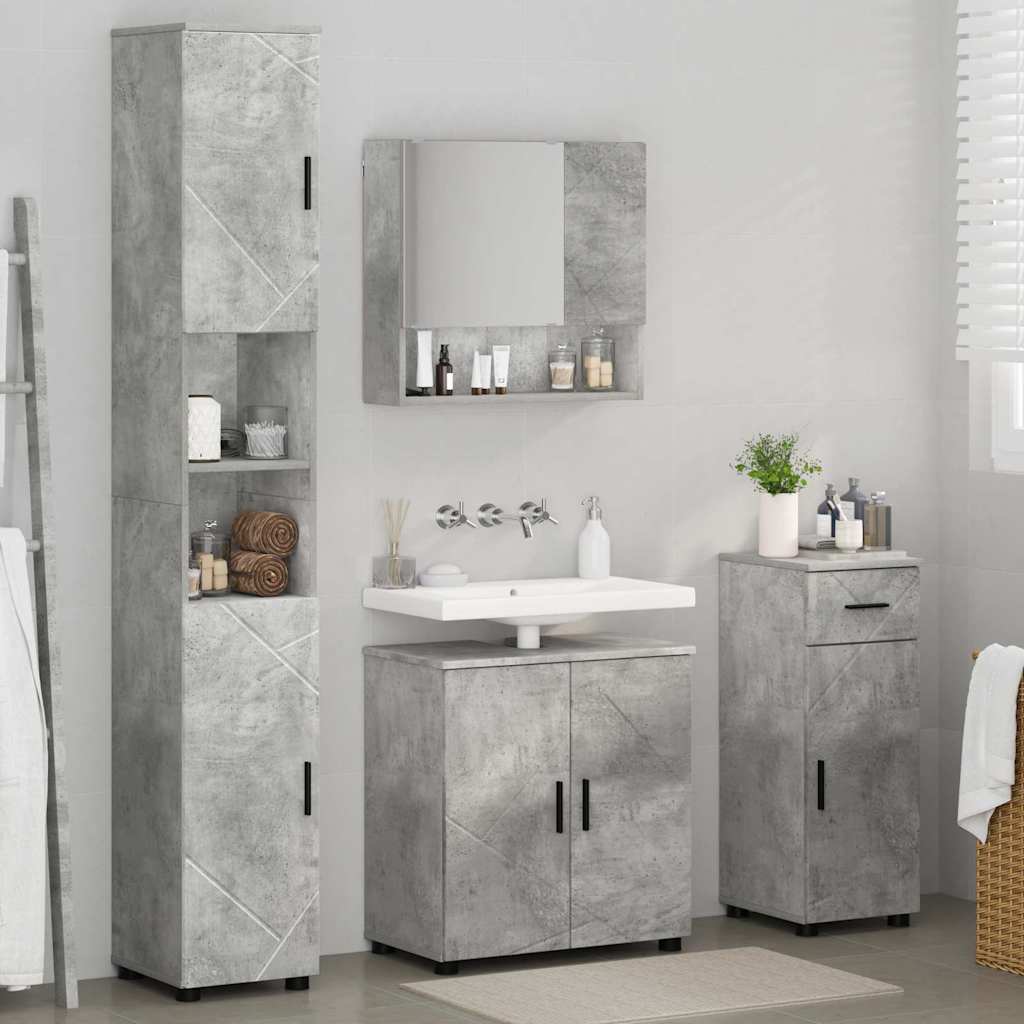 Badezimmermöbel-Set 4 pcs Beton Grau Holzwerkstoff & Metall