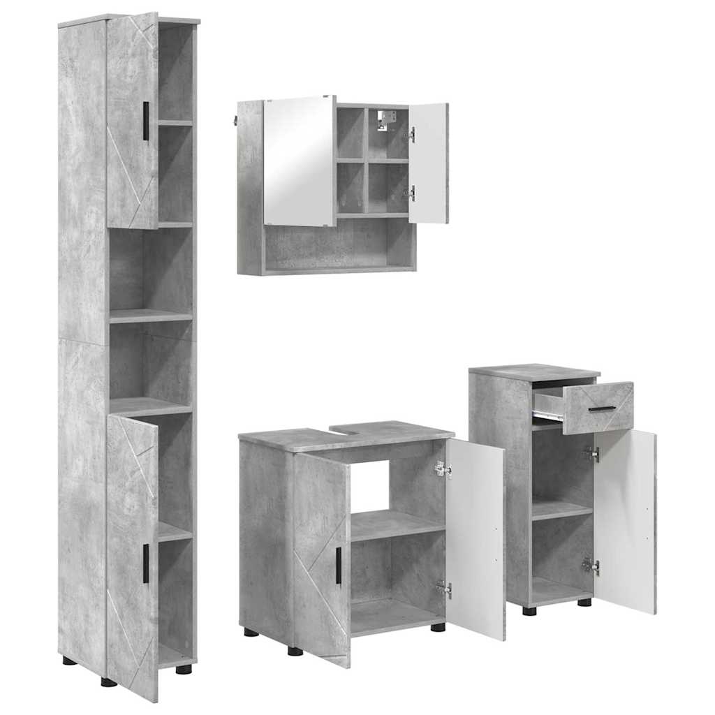 Badezimmermöbel-Set 4 pcs Beton Grau Holzwerkstoff & Metall