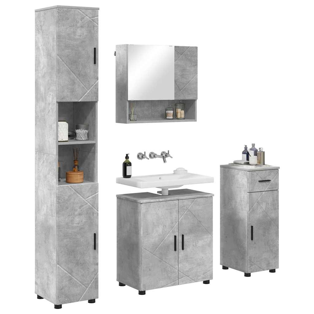 Badezimmermöbel-Set 4 pcs Beton Grau Holzwerkstoff & Metall