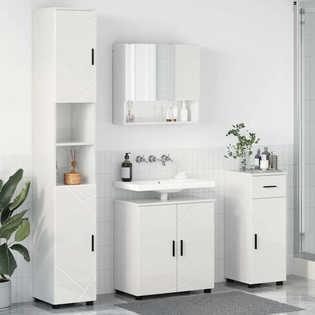 Badezimmermöbel-Set 4 pcs Hochglanz Weiß Holzwerkstoff & Metall