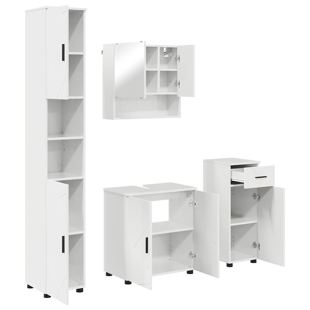 Badezimmermöbel-Set 4 pcs Hochglanz Weiß Holzwerkstoff & Metall