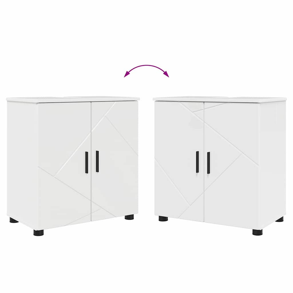 Badezimmermöbel-Set 4 pcs Hochglanz Weiß Holzwerkstoff & Metall