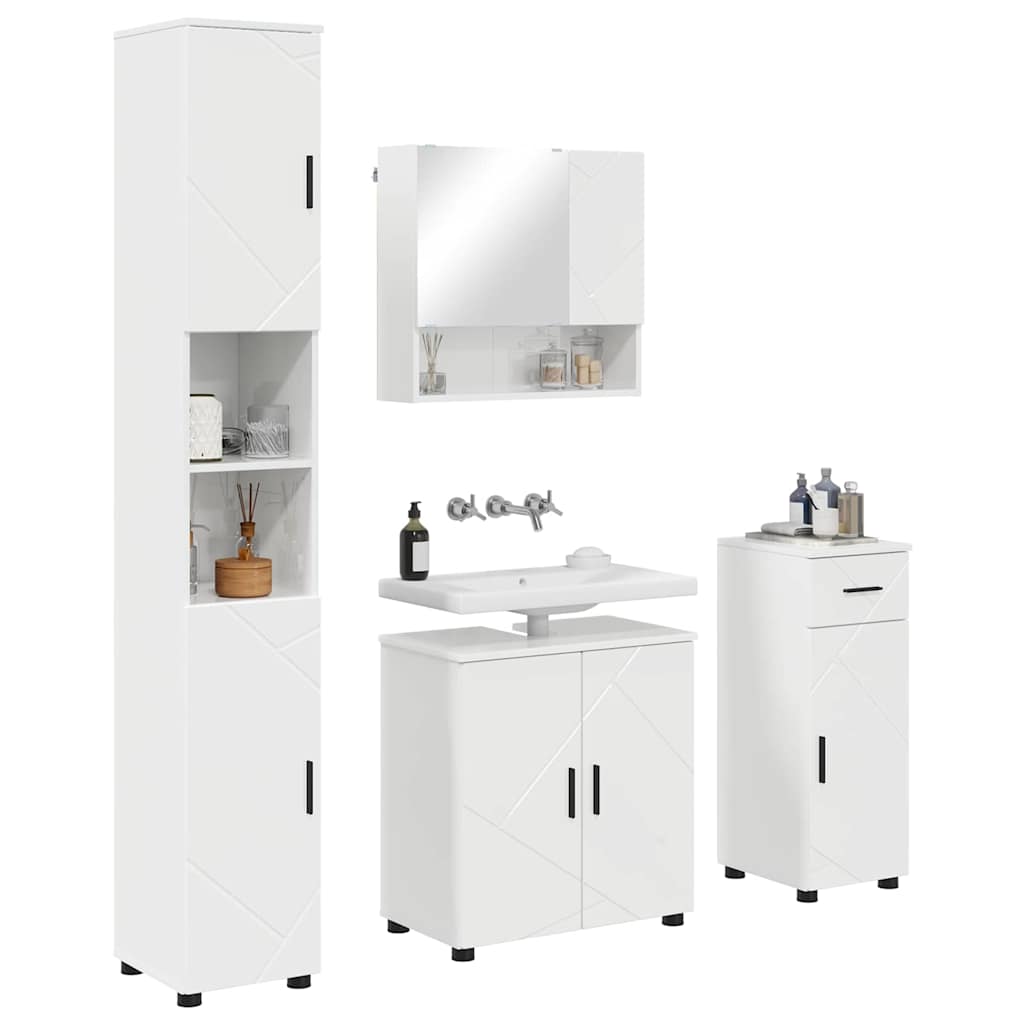 Badezimmermöbel-Set 4 pcs Hochglanz Weiß Holzwerkstoff & Metall