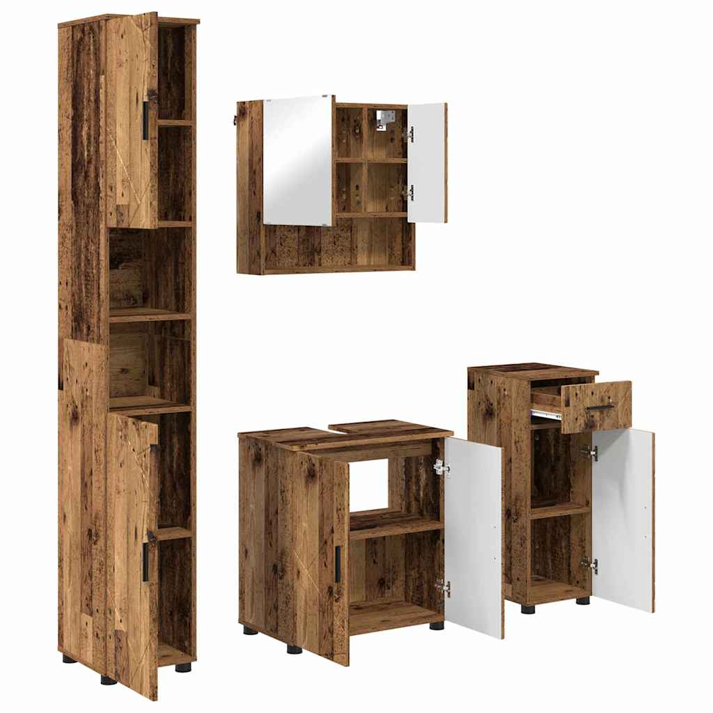 Badezimmermöbel-Set 4 pcs Altholz Holzwerkstoff & Metall