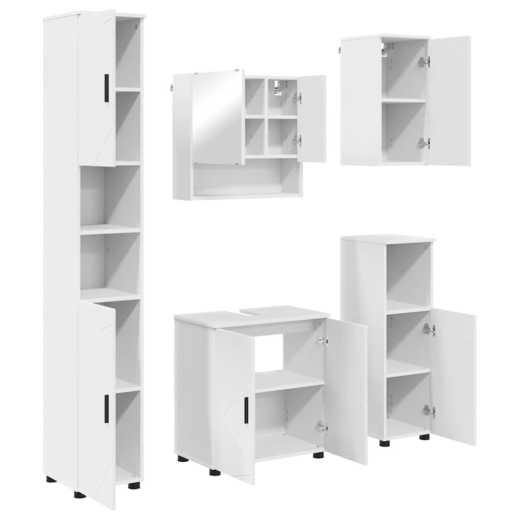 Badezimmermöbel-Set mit Tür 5 pcs Weiß Holzwerkstoff & Metall