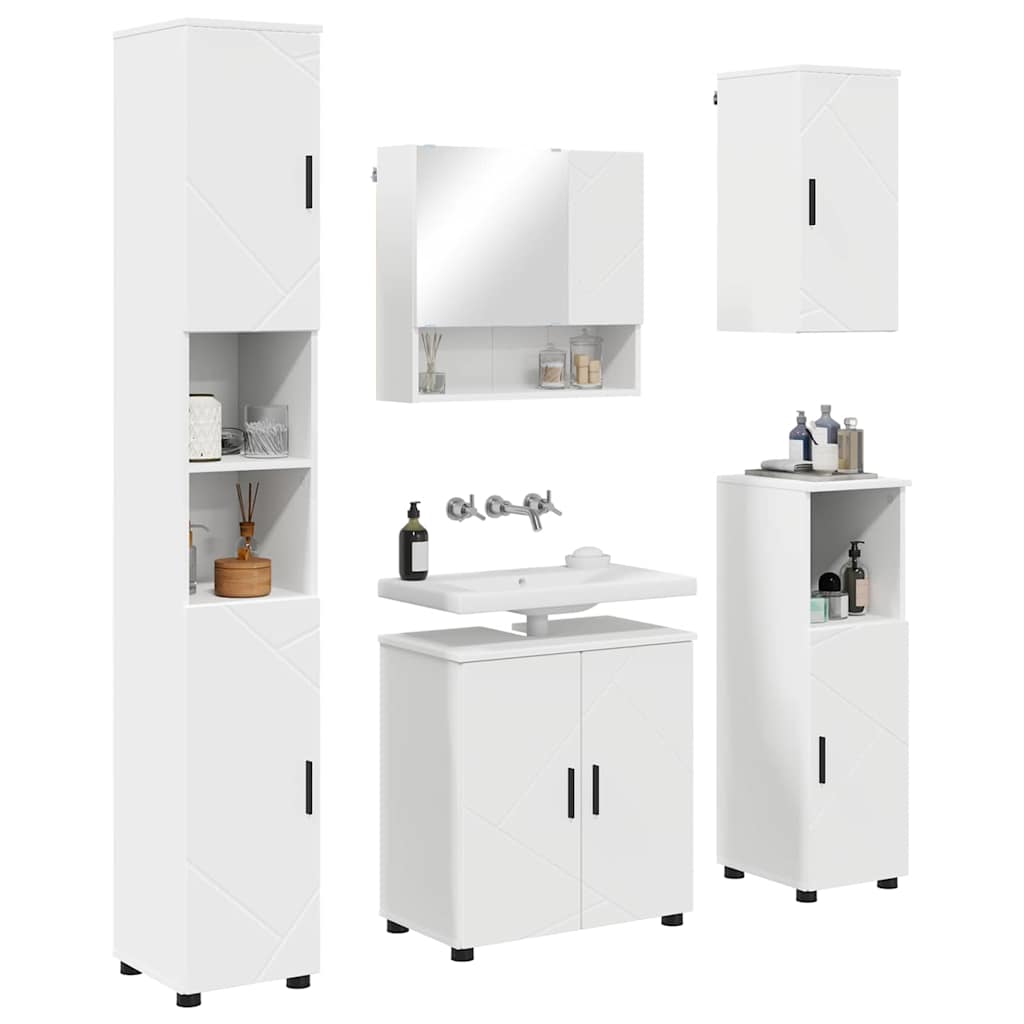 Badezimmermöbel-Set mit Tür 5 pcs Weiß Holzwerkstoff & Metall