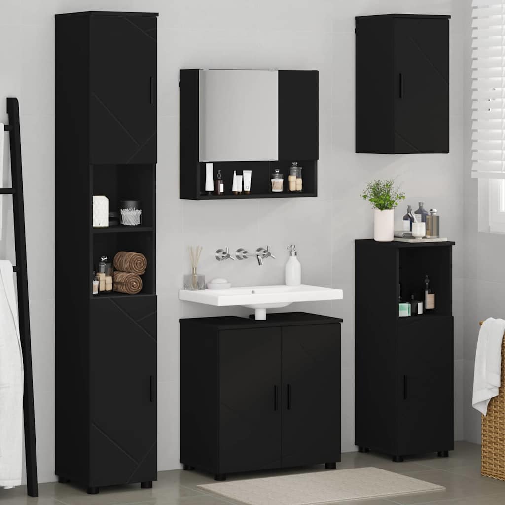 Badezimmermöbel-Set 5 pcs Schwarz Holzwerkstoff & Metall