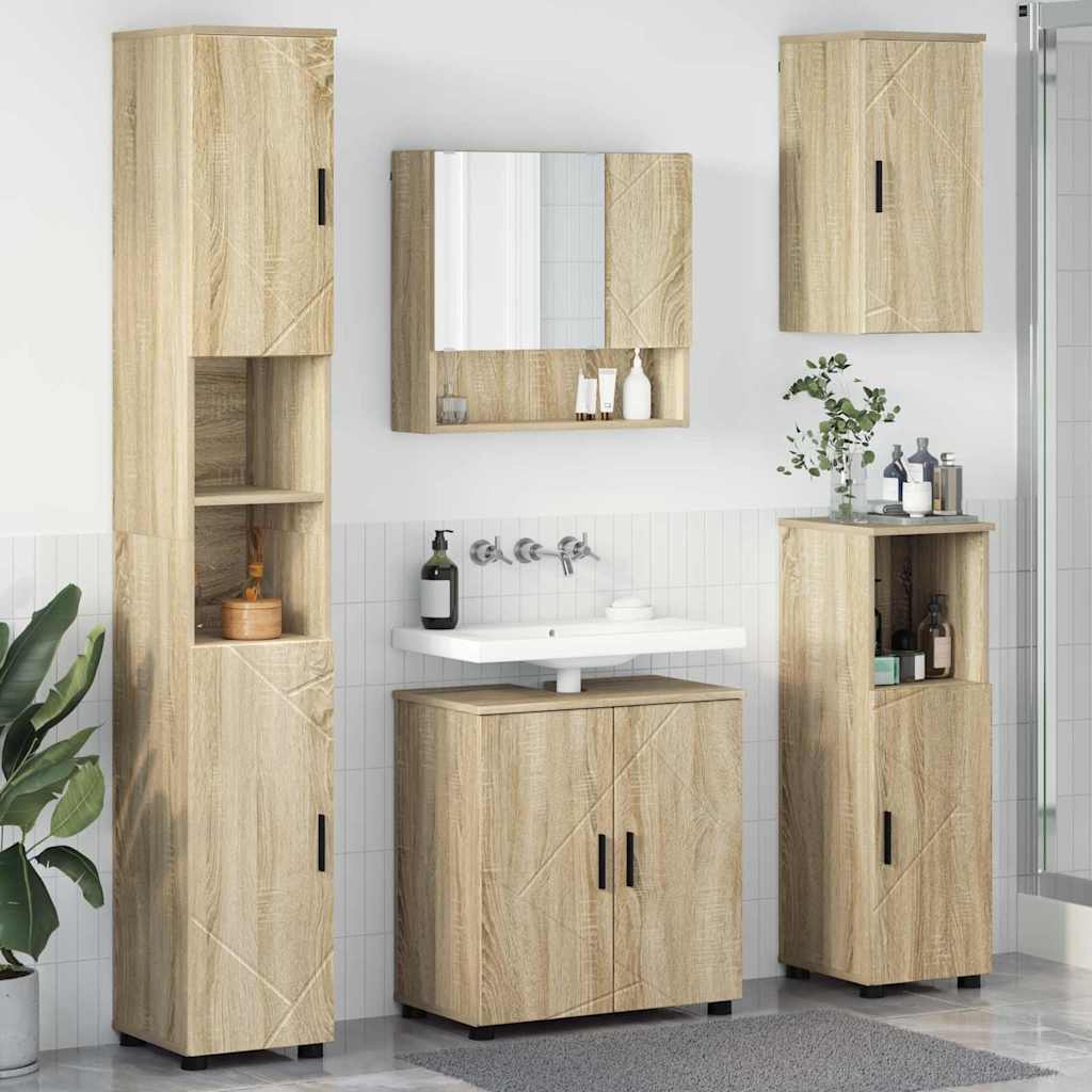 Badezimmermöbel-Set 5 pcs Sonoma-Eiche Holzwerkstoff & Metall