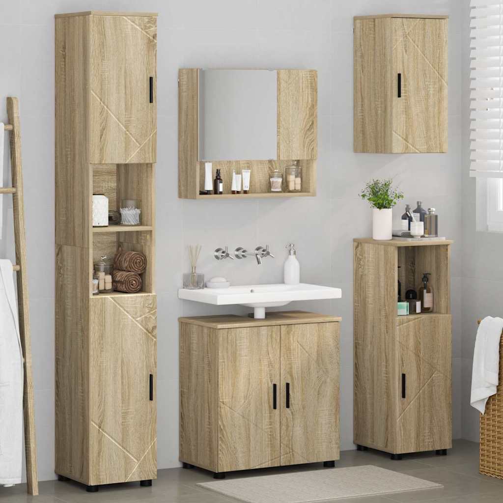 Badezimmermöbel-Set 5 pcs Sonoma-Eiche Holzwerkstoff & Metall