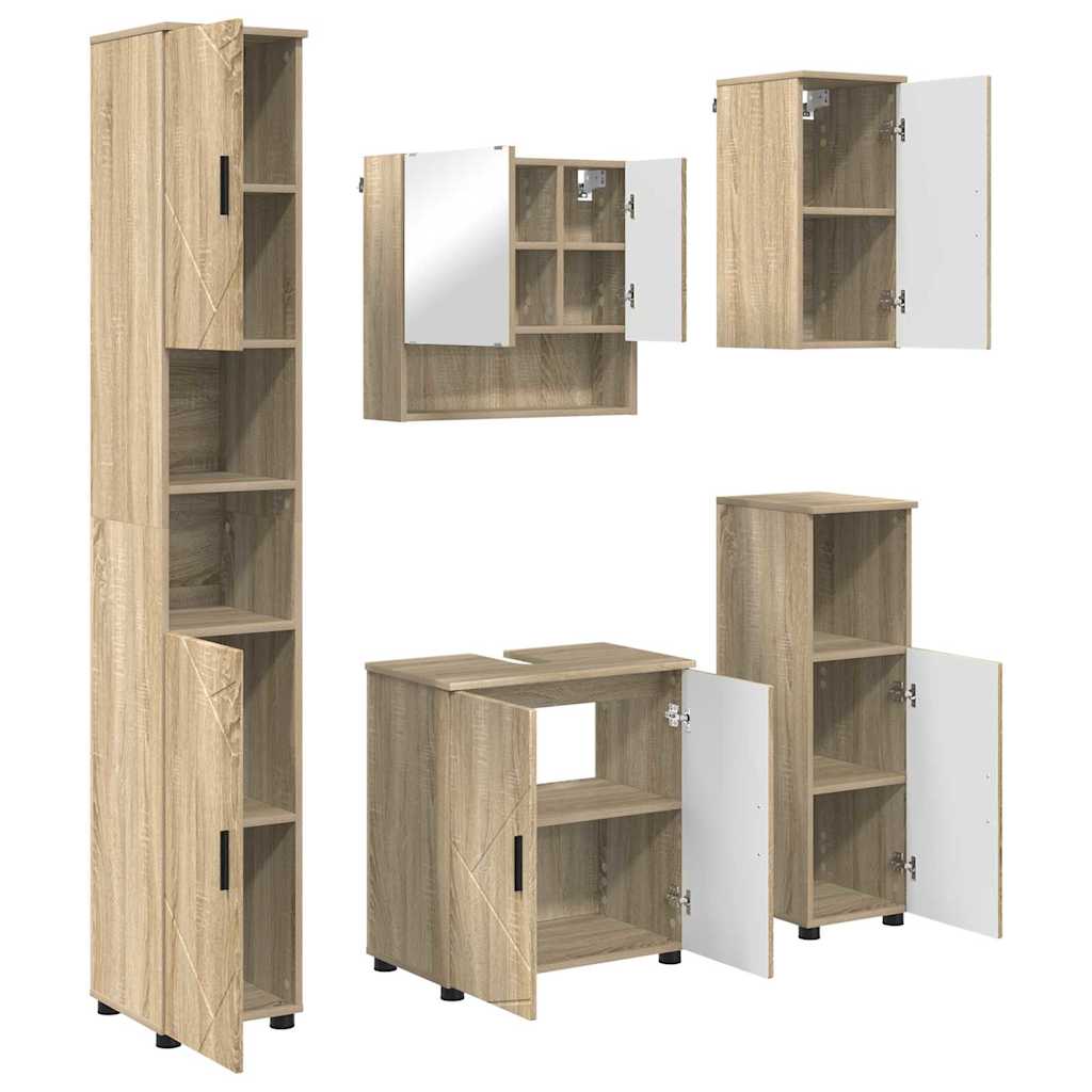 Badezimmermöbel-Set 5 pcs Sonoma-Eiche Holzwerkstoff & Metall