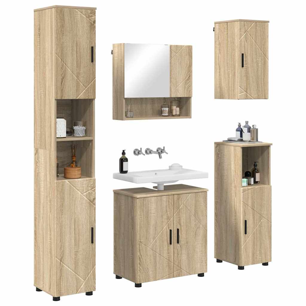 Badezimmermöbel-Set 5 pcs Sonoma-Eiche Holzwerkstoff & Metall