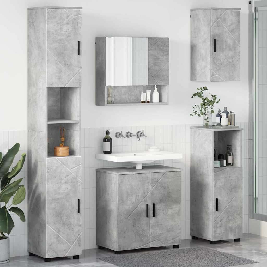 Badezimmermöbel-Set 5 pcs Beton Grau Holzwerkstoff & Metall
