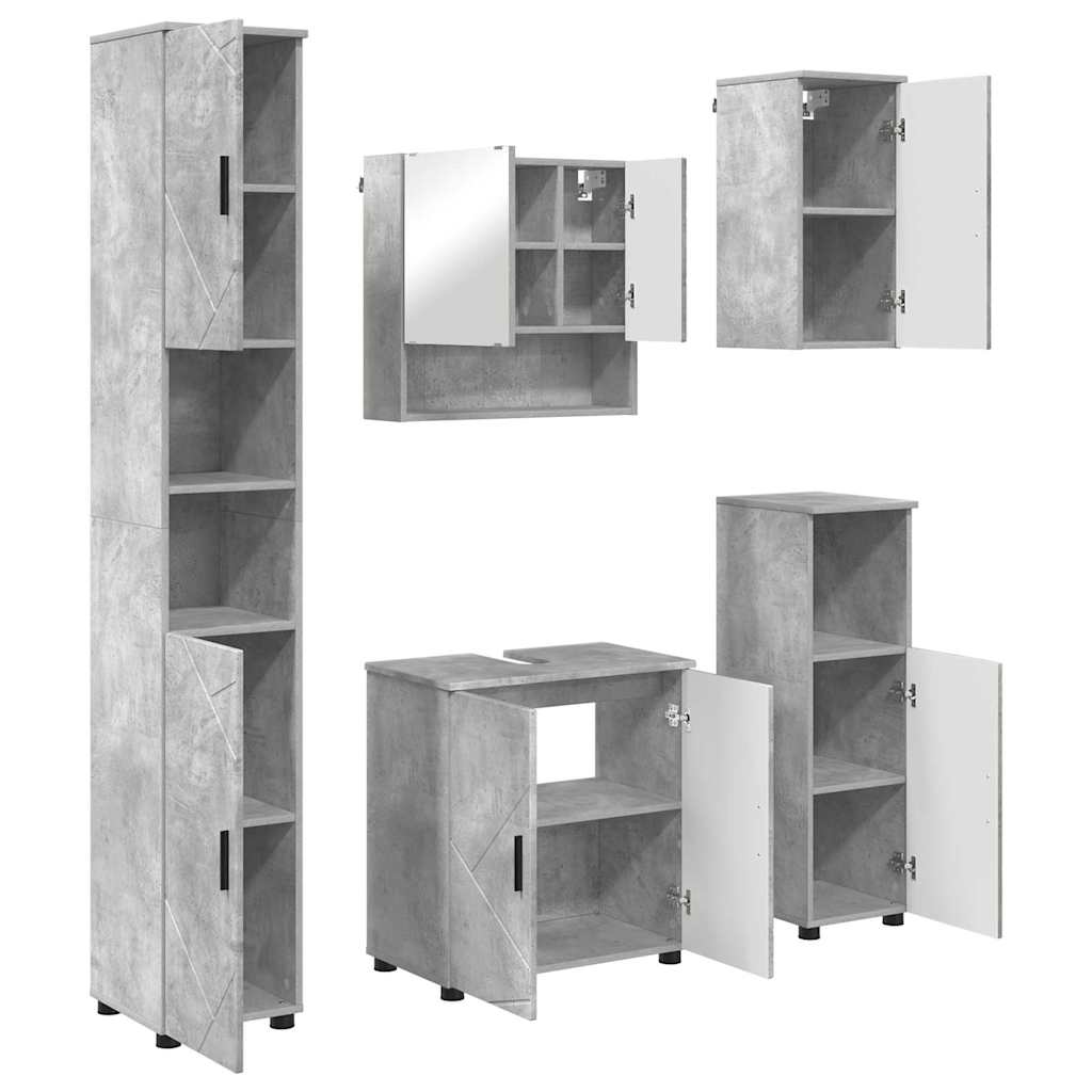 Badezimmermöbel-Set 5 pcs Beton Grau Holzwerkstoff & Metall